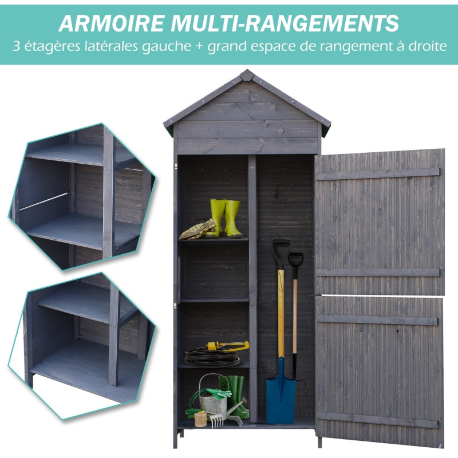 Abri de Jardin en Pin Massif Gris – 1,19 m² – Armoire de Rangement Robuste – Image 5