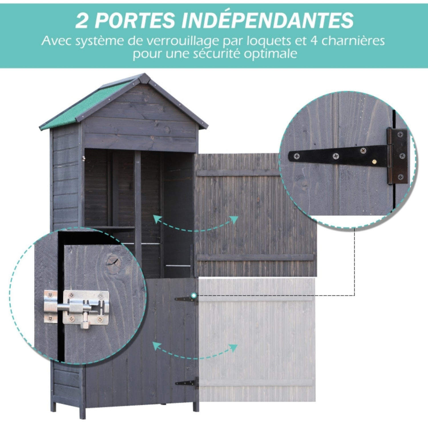 Abri de Jardin en Pin Massif Gris – 1,19 m² – Armoire de Rangement Robuste – Image 4
